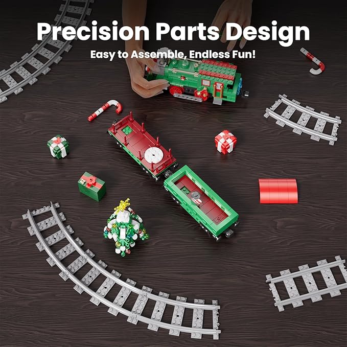 Mould King Christmas Train Building Set Locomotive Model Blocks Kit with Christmas Tree RC Toy Train Sets for Boys Kids and Adults 12039 App and Remote Control Steam Train with Motor (922 Pieces)