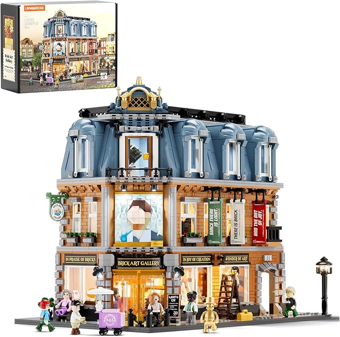 Brick Art Gallery Lighting Building Bricks Set - Town Life City Modular Collection Kit with Minifigures 3400 Pcs for Adults &amp Teen &amp Visual Art Lovers