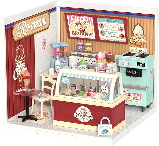 Rolife Super Creator DIY Miniature Plastic House Building Set Playset with LED Suitable for Mini Figures Construction Toys Diorama Kit Gifts for Adults (Flavorful Ice Cream)