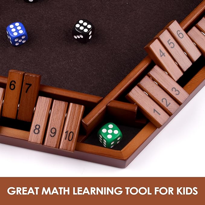 1-6 Players Shut The Box Dice Game 10 Numbers Traditional Wooden Pub Bar Board Gam for Classroom Party or Pub