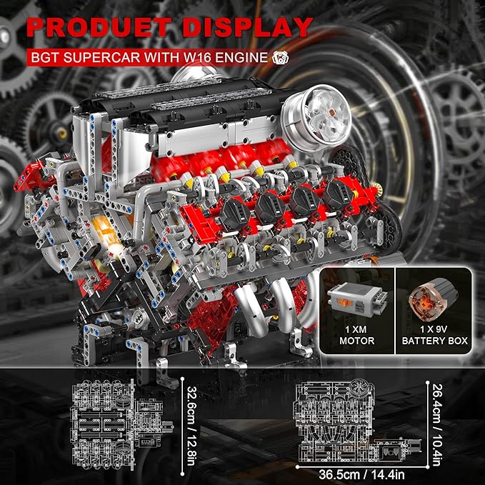 Sosuy Supercar V8 Motorized Model Engine Building Block Kit – Electric Drive Realistic Working Replica STEM Engineering Educational Toy Gift for Kids Adults Boys Girls 2718+Pcs