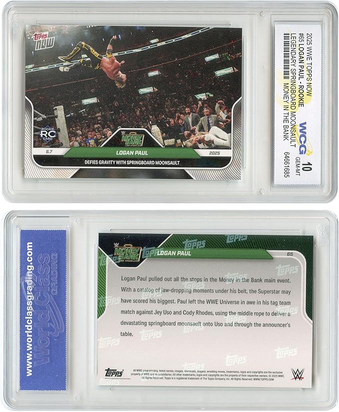 2025 WWE Topps Now Wrestling Logan Paul Rookie Card RC #65 - Graded GEM Mint 10