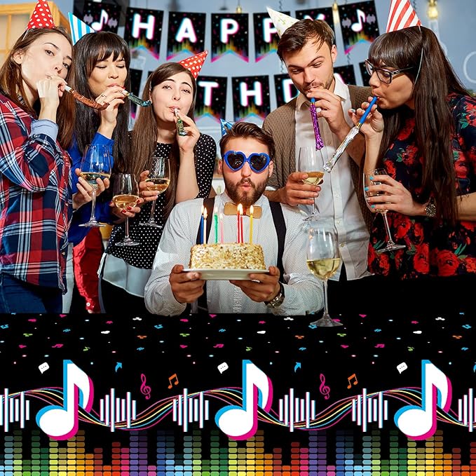 Music Party Supplies Disposable Paper Plates Napkins Cups Tablecloth and Banner for Girls Boys Music Party Birthday Decorations Serve 25.