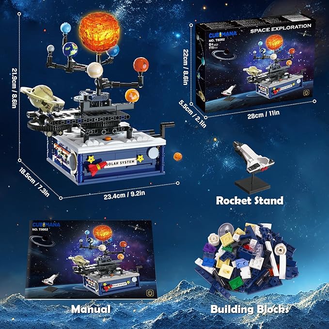 Solar System Building Sets with Light - Rotatable Space Exploration Building Toys with 9 Planets &amp Rocket Sets Science Astronomy Educational Gifts for Boys Girls Age 8+ Years Old Kids(775 PCS)