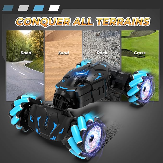 Gesture Sensing RC Stunt Car Toys for Boys 6-8 Gifts for Boys 6 7 8 9 10 11 12 Birthday Gifts for Boys Remote Control Car for Boys 8-12 360° Rotate 4WD Off-Road with Lights Music Spray