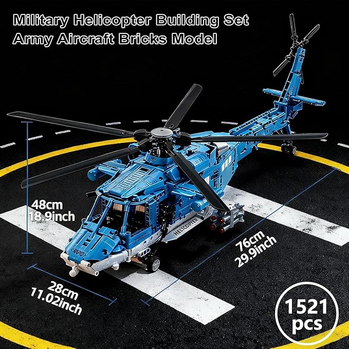 Powered Military Helicopter Building Blocks Set – 1521PCS Army Aircraft Bricks Model with Motor-Driven Rotors Power Module &amp Mechanical Gear System – STEM Engineering Toy for Boys Teens &amp Ad