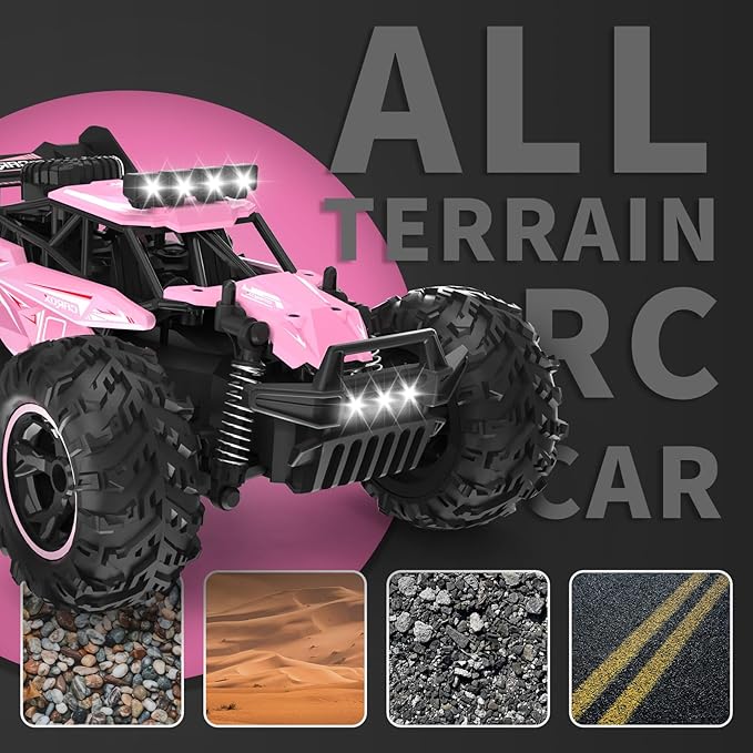 Carox Remote Control Car 2.4GHz 25KM/H High Speed RC Car 1:18 Off-Road Monster Truck with LED Lights and 1800mAh Rechargeable Battery – Ideal Gift for Boys 6+