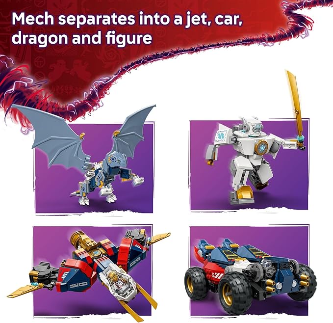 LEGO NINJAGO Zane's Ultra Combiner Mech Ninja Toy - Pretend Play 4-in-1 Building Toy Set for Kids Boys and Girls Ages 9+ - with 6 Minifigures - Gift Idea for Birthdays - 71834