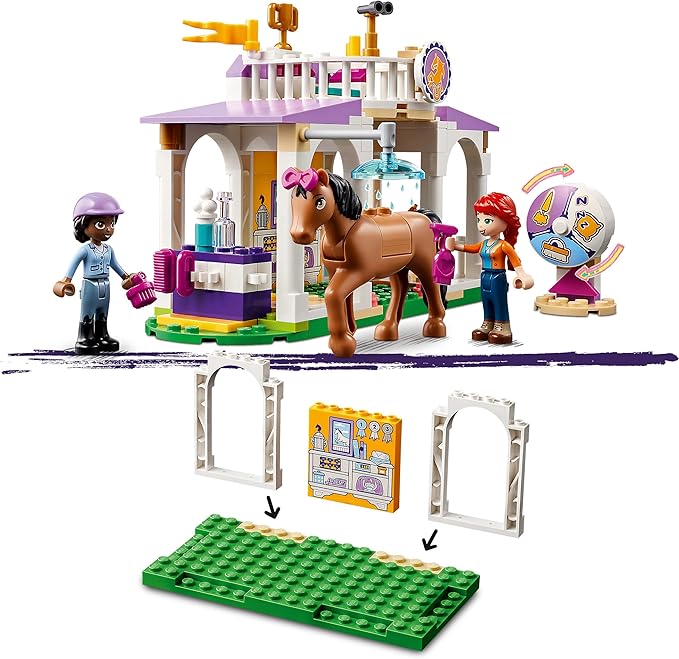 Lego Friends Riding School Set with 2 Toy Horses Aliya and Mia Mini Dolls Riding Stable and Horse Toy Animal Care Gift for Children Girls and Boys from 4 Years 41746