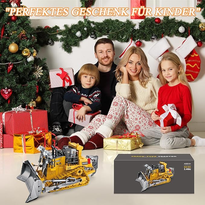 Rc Bulldozer Toys for BoysConstruction Remote Control Bulldozer with Metal bulldozing Shovel Lights/Sounds for Kids Boys