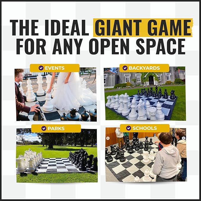 MegaChess Giant Chess Set Game with 25 Tall King - A Large Chess Set Yard Game for Families Looking for Outdoor Jumbo Games - 32 Large Pieces Made from Durable HDPE (Nylon Mat Board Included)