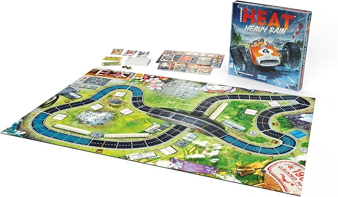 Asmodee Heat: Heavy Rain Board Game Expansion - New Japan &amp Mexico Tracks Intense Car Racing Strategy Game Fun Family Game for Kids &amp Adults Ages 10+ 1-7 Players 60 Min Playtime