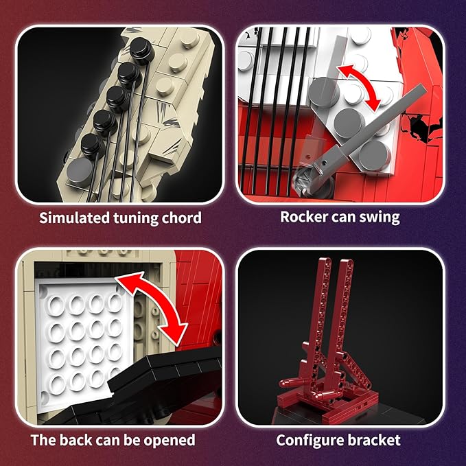 Rock Guitar Interactive Building Block Set Creative Construction Model Toy with Display Stand DIY Collectible for Home Decor for Adults (No Bluetooth Function)