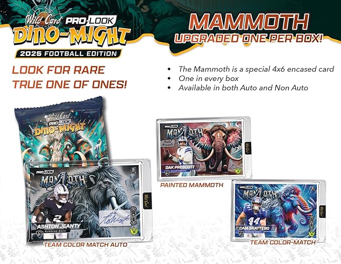 2025 Wild Card Dino-Might Football Hobby Trading Card Box (1 Oversized Mammoth Card Per Box)