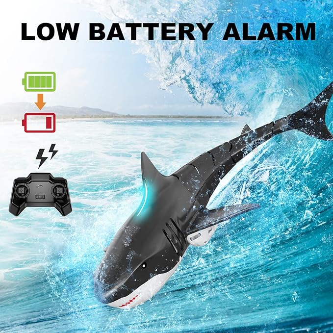 Remote Control Shark Pool Toys for Kids Age 8-12 2.4GHz Waterproof RC Boat Toy Shark with Light for 60 Mins Play Gift for Boys Girls