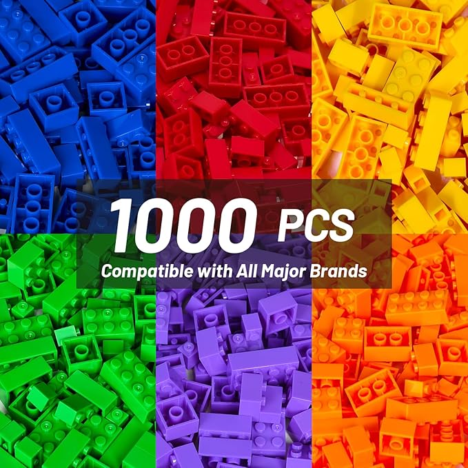 Building Blocks Set 1000 Piece Creative Small Bricks Set for Kids Stackable 6 Classic Colors Compatible with All Major Brands Classic Blocks Toys for Kids Ages 4 5 6 7 8+ (Rainbow)