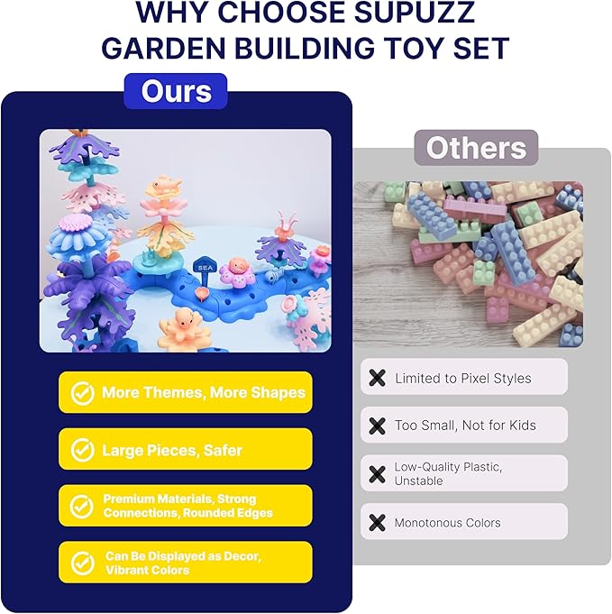 Ultimate Coral Reef STEM Building Set with Storage Box - 136PC Mega Collection 8+ Sea Creatures for Classroom Learning Kids Ages 3-6（Ocean-World-L3）