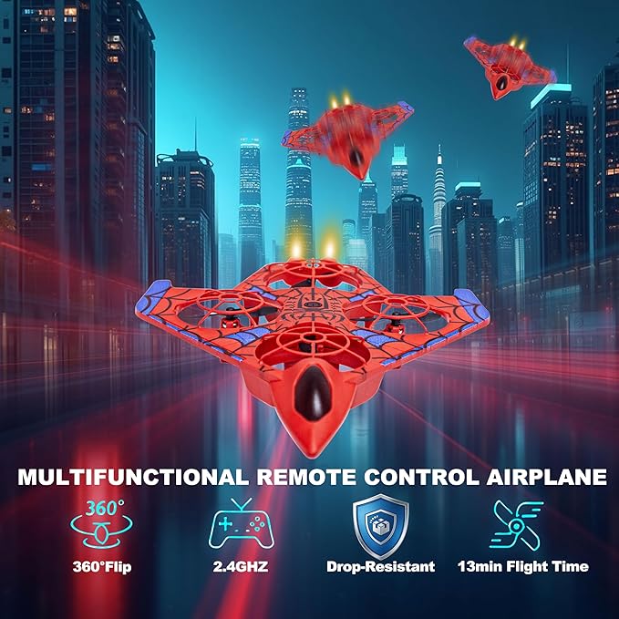 Remote Control AirplaneRC Plane for Adults with LED Lights 360° Flip Fighter Jet Drone Flying Toys Easy to Fly for Beginner 14+ Years Old (Red)