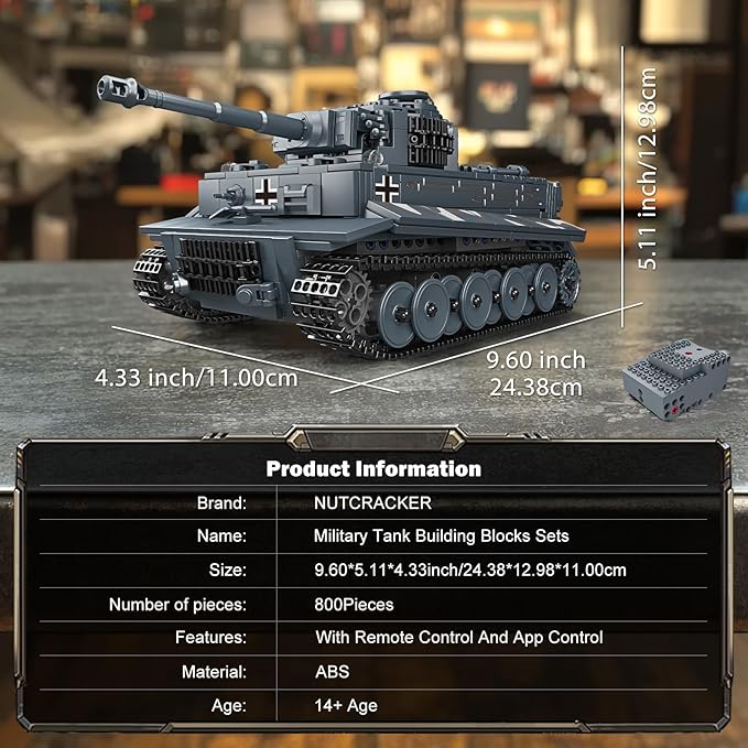 NUTCRACKER Military Tiger Tank Building Set - Heavy Military Tank Toy Building Set Home Collectible Display Model Easter Birthday Gift for Adult Boys Girls Aged 14+ (800 Pieces)