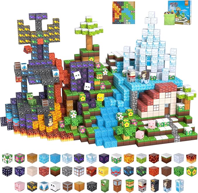 200PCS Magnetic Blocks Magnetic Building Block Cube Toys with Magnet Board for Kids STEM Toys Gifts for Boy and Girls Age 3+ Years Old