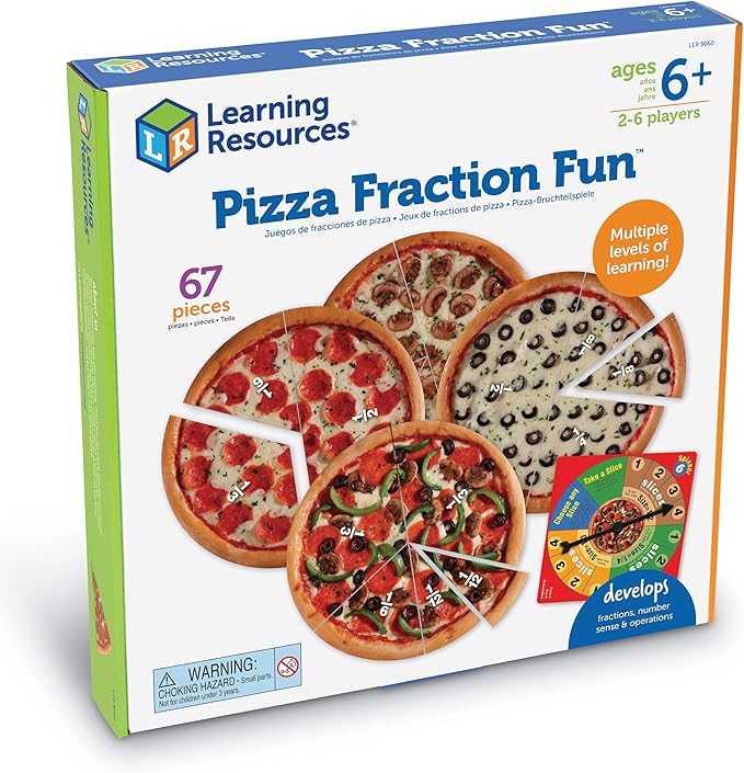 Learning Resources Pizza Fraction Fun Game 13 Fraction Pizzas 67 Piece Game Ages 6+