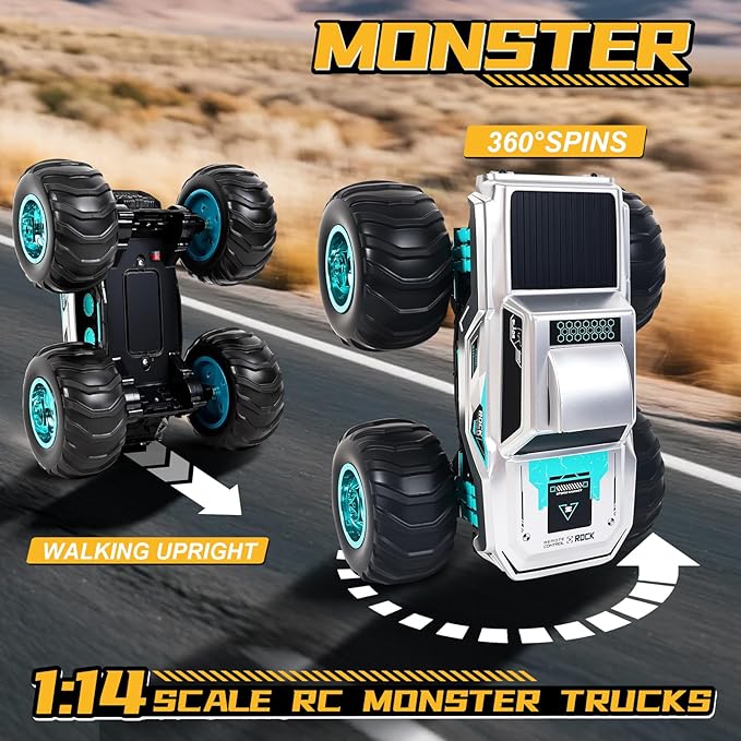 Waterproof Amphibious Remote Control Truck for Kids Gyroscope Self-Balancing Monster Truck with Wheelie Stunts LED Lights All-Terrain RC Car for Boys Girls Ages 6–12 Outdoor Pool Toy Gift