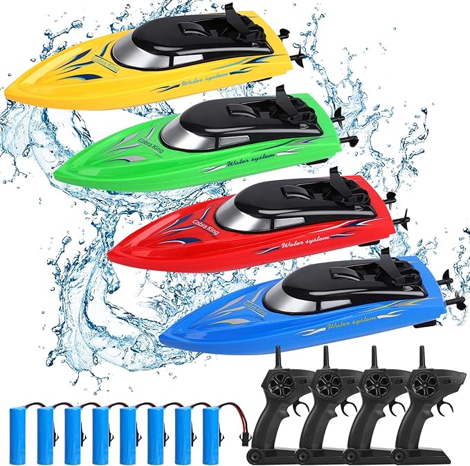 Lumiparty 4PACK RC BoatRemote Control Boats for Kids and Adults10km/H 2.4G High Speed Remote Control Boat Fast RC Boats for Pools and Lakes with 8 Rechargeable Battery.