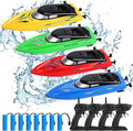 Lumiparty 4PACK RC BoatRemote Control Boats for Kids and Adults10km/H 2.4G High Speed Remote Control Boat Fast RC Boats for Pools and Lakes with 8 Rechargeable Battery.