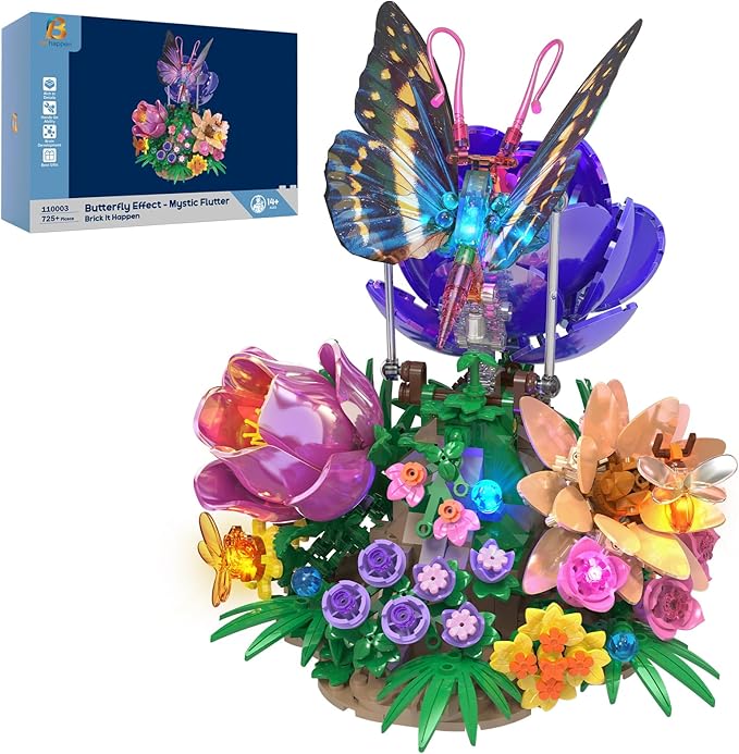 Butterfly Building Sets with Moving Wings &amp LED Lights Botanical Flowers Collection Building Blocks for Adults Butterfly Gifts Model Building Kits for Mom Girlfriend Wife on Birthday Valentine's