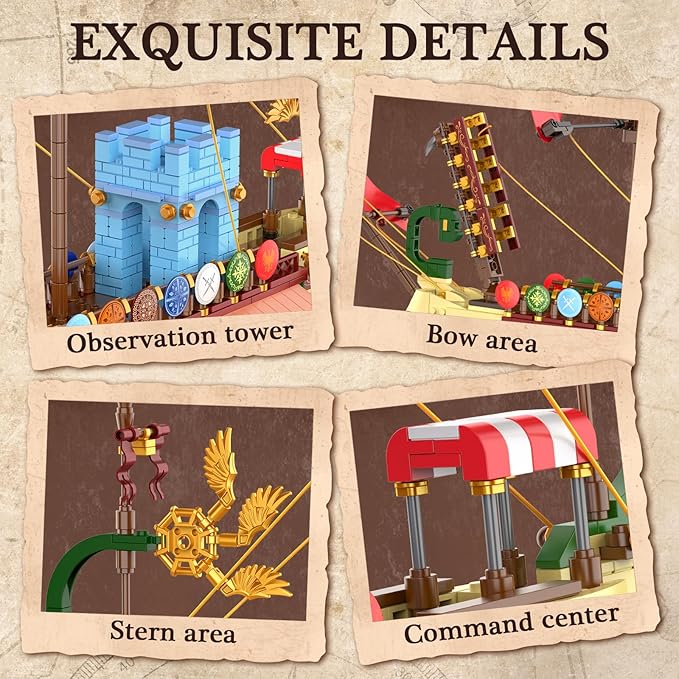 Mould King Ship Model Building Sets Collectible Display Vintage Ship Toys for Adults 10156 Classic Creative Ancient Roman Warship Model Christmas Birthday Gifts for Teens 14+ (1466 Pcs)