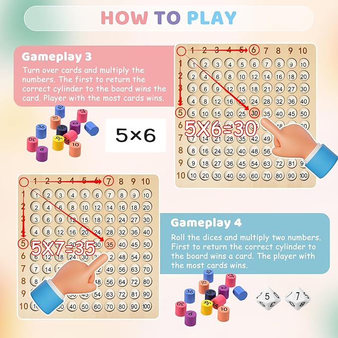 Wooden Montessori Multiplication Board Game: Math Educational Toys Multiplication Table Board Game Montessori Math Manipulatives Toys Toddlers Kids Multiplication Chart Game for Early Education