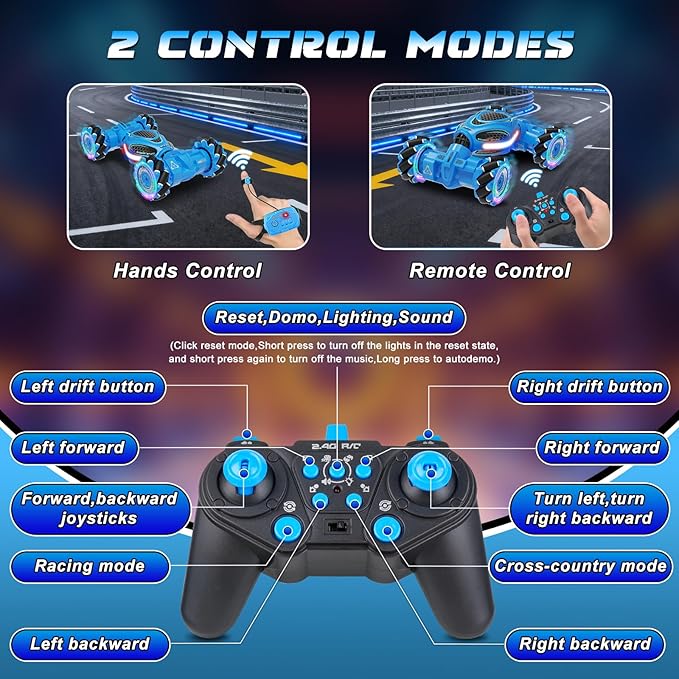 Gesture Sensing RC Stunt Car Remote Control 2.4GHz 4WD Hand Controlled Car Toys for Boys and Girls Ages 6-12 360° Rotating Drift RC Cars with Lights and Music Ideal Birthday and Xmas Gift