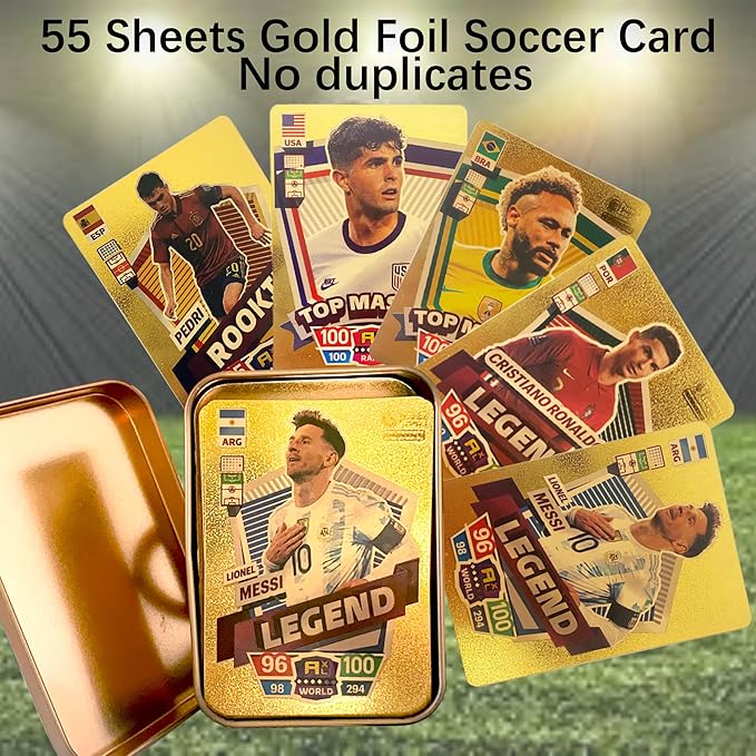 World Cup Soccer Star Card Gold Trading Card Sports Souvenirs 55Pcs Gold Foil Cards for Kids Adults for Football Enthusiasts
