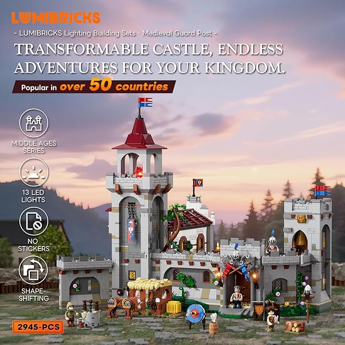 Medieval Guard Post Lighting Building Bricks Set - Middle Ages Castle Modular Collection Display Kit with Minifigures 2945 Pcs for Adults &amp Teens