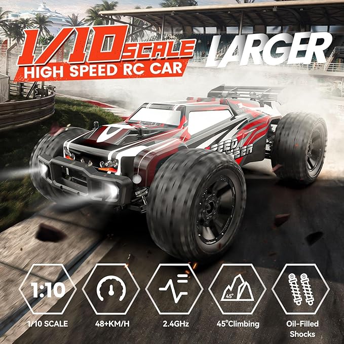 DEERC 9206E DIY Extra Shell 1:10 Scale Large RC Cars48+ KM/H Hobby Grade High Speed Remote Control Car for Adults BoysAll Terrain 4WD 2.4GHz Off Road Monster RC Truck with 2 Battery for 40+ Min Play