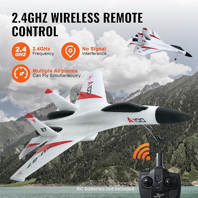 VEVOR RC Plane 2.4GHZ 4 Channel RC Airplane with 6-Axis Gyro Stabilizer&amp2 Batteries Ready to Fly SU-27 Fighter Aircraft Plane Toy for Adults Kids Beginners Boys Birthday/Xmas Child Gift