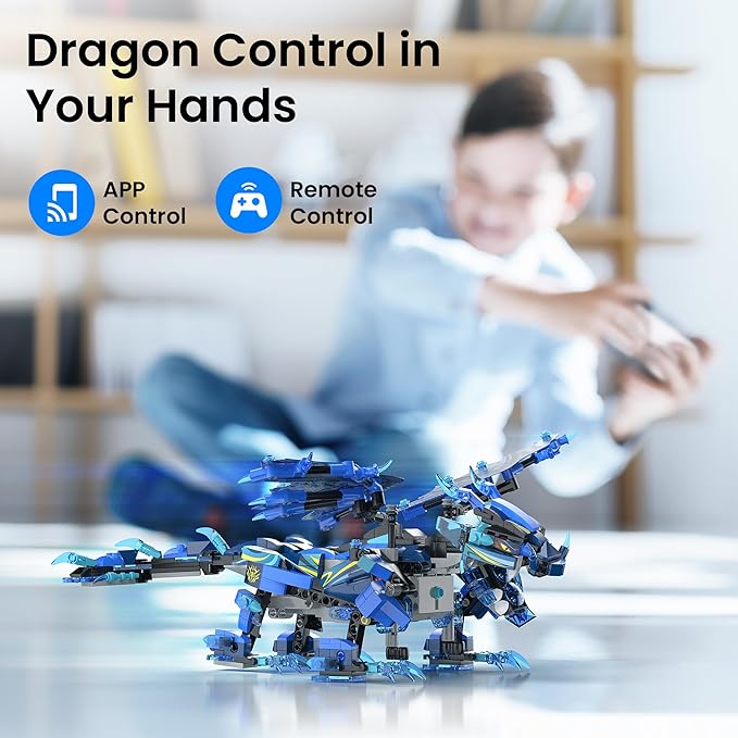 Sillbird Dragon Building Kit with Remote Control STEM Gifts for Kids Boys Ages 8-12 Technic Buildable 3in1 Models Coding Toys for Birthday with 590 Pieces