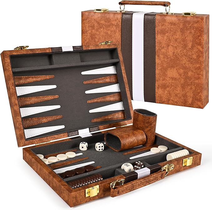 ropoda Backgammon Board Game Set (11 Inches) for Adults and KidsClassic Board Strategy GamePortable and Travel Backgammon Set with Premium Leather CaseBest Strategy &amp Tip Guid