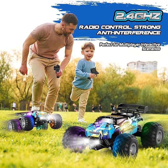 Remote Control Car 2WD Off-Road Rc Truck 20 KM/H All-Terrain RC Cars with Headlights &amp Body Lights 2.4GHz 2 Batteries Remote Control Car for Boys 4-7 8-12 Gift Toys for Boys Girls