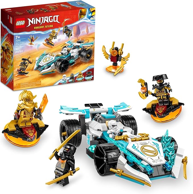LEGO NINJAGO Zane’s Dragon Power Spinjitzu Race Car 71791 Building Toy Set Features a Ninja Car 2 Hover Flyers Dragon Toy and 4 Minifigures Gift for Kids Aged 7+