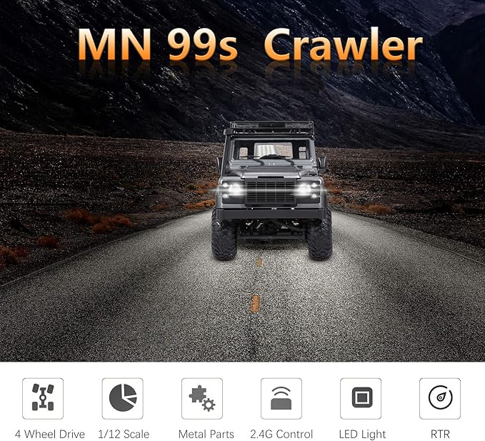 GoolRC MN 99s RC Car 1/12 Scale 4WD 2.4G Remote Control Car for and Adults RTR RC Crawler Off Road Truck for Land Rover Vehicle Models with 2 Batteries