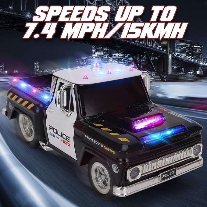 Liberty Imports RC Remote Control Police Pickup Truck Toy Vehicle with Lights and Sirens | 1:16 Rechargeable Radio Control Cop Car for Kids