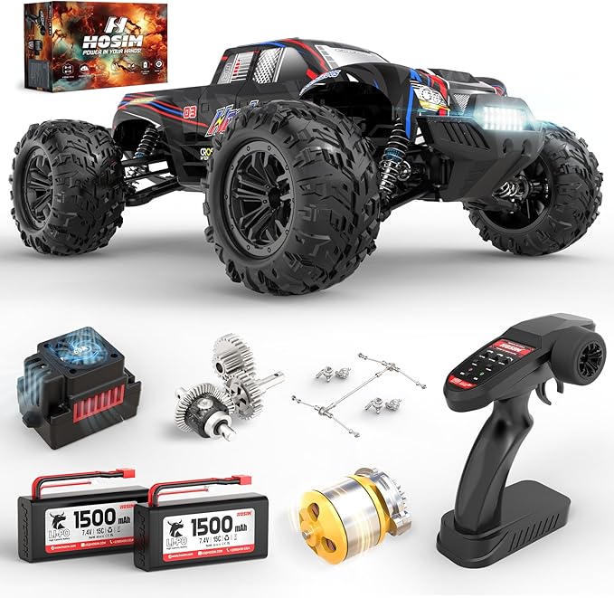 Hosim 1:10 Brushless RC Cars for Adults &amp Boys 60+ KMH Big Remote Control Car 4x4 Off Road Monster Truck 40+ Min Play Waterproof All-Terrain RC Truck Hobby Grade Electric Toy Vehicle Gift