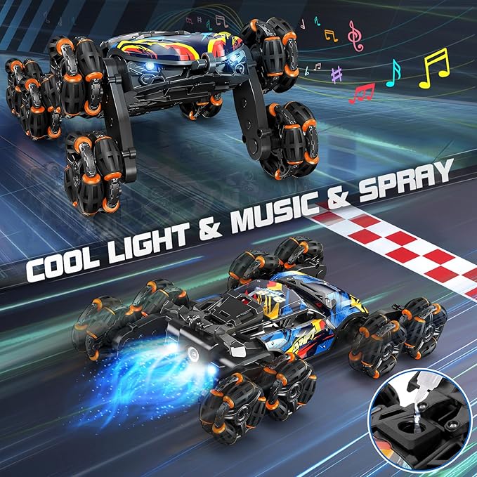 8 Wheels Hand Controlled RC Stunt Car Toys for Kids Ages 6 7 8-12 13 14 Year Old - 2.4Ghz Gesture Sensing Remote Control Cars for Boy Girl Birthday - Cool Spray &amp Lights &amp Music Climbing Stunt