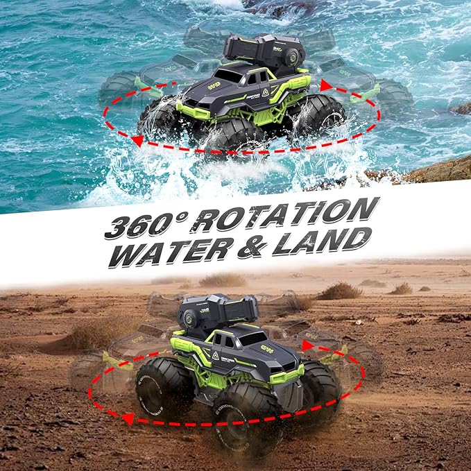 1:16 Amphibious Remote Control Car with Shooting Water Gun Gesture Sensing RC Car Boat Waterproof RC Tank Off-Road Stunt Car Toy Monster Truck for Outdoor Gift for Kids With 2 Replaceable Batteries