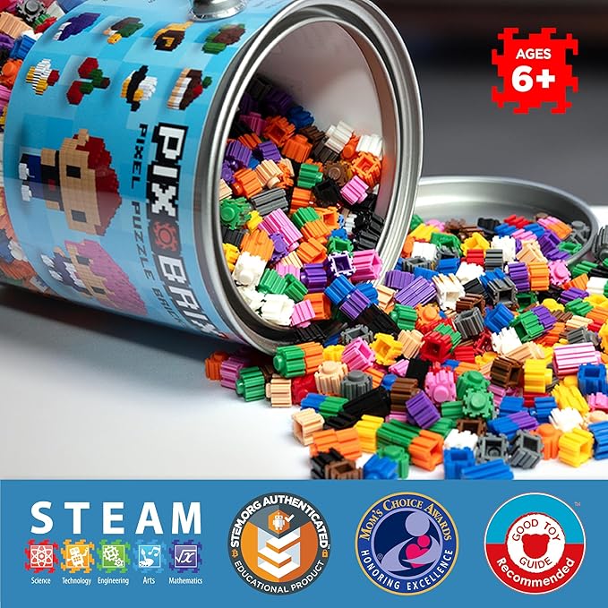 Pix Brix Pixel Art Puzzle Bricks Bucket – 1500 Piece Pixel Art Kit with 12 Colors Dark Palette – Interlocking Building Bricks 2D and 3D Builds – Stem Toys Ages 6 Plus