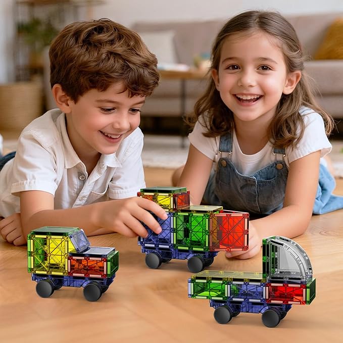 Magnetic Downhill Racer Set 40-Piece with Car &amp Tracks STEM Magnetic Tiles Building Toys for Kids Ages 3-8 Montessori Learning Toys with Reinforced Slopes &amp Loop Pieces