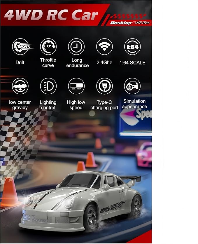 Yxathoyi1:64Mini Remote Drift Car2026New2.4GHz Four Wheel Drive High Speed RC Car with LED LightsFull Scale Desktop Micro Sports Drift RacingSuitable for Adults Adolescents Model toys (Olive green)