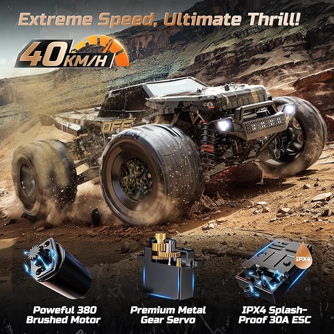 DEERC 9309E All Terrain Fast RC Cars for Adults 40KPH4WD Electric Off-Road Remote Control Monster Truck2.4Ghz High Speed CarWaterproof Monster Truck with 2 Batteries for Boys &amp Kids