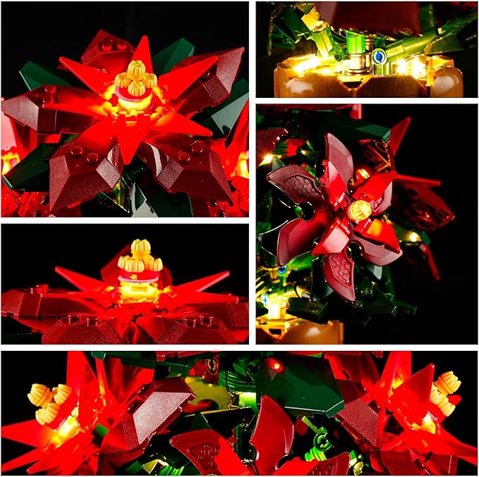YEABRICKS LED Light for 10370 Icons Poinsettia Building Blocks Model (Building Set NOT Included)